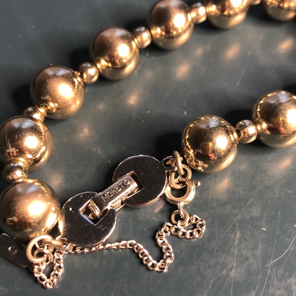 Monet Gold Beaded Necklace with Safety Chain